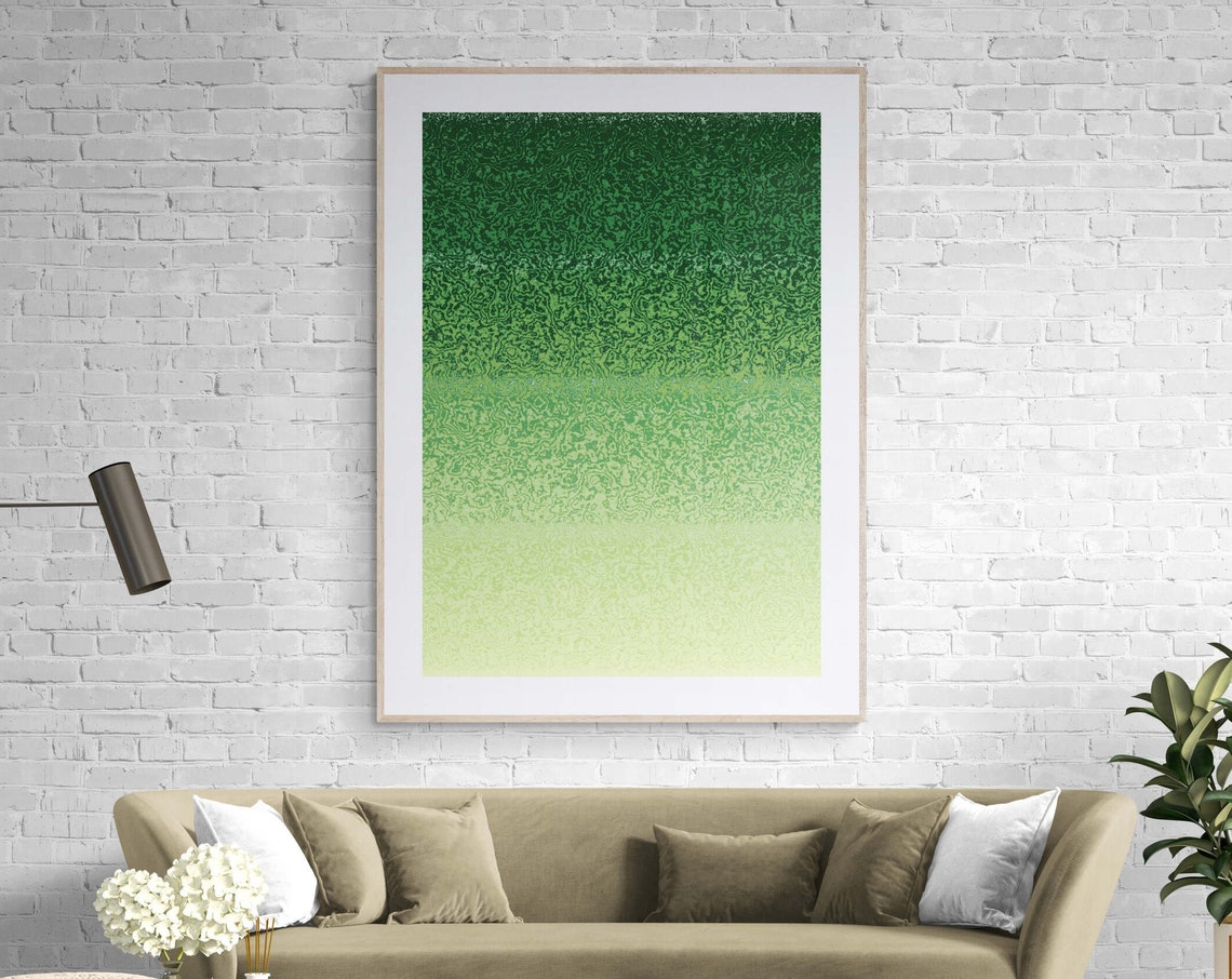 Deep Forest Green to Pale Lime Speckled Ombre Abstract Art Print