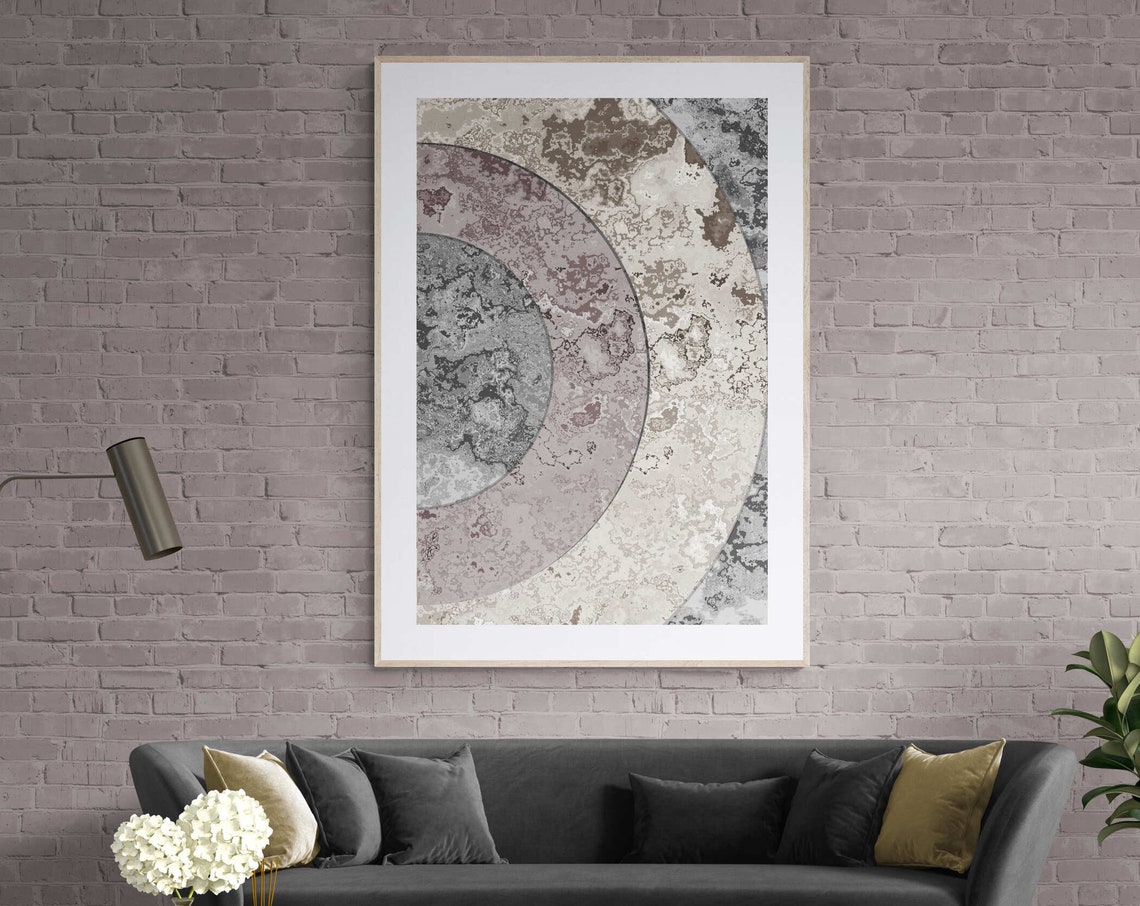 Blush Pink Gray Textured Circle Boho Abstract Modern Art Poster