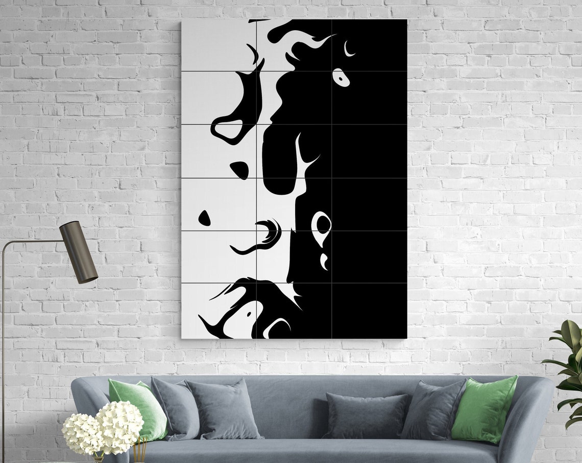 Rooster Head in Black and White Abstract Silhouette Art Poster