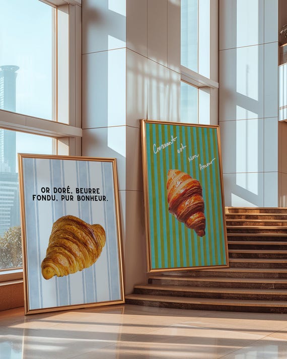 Croissant Poster Bundle, Vintage Kitchen Decor