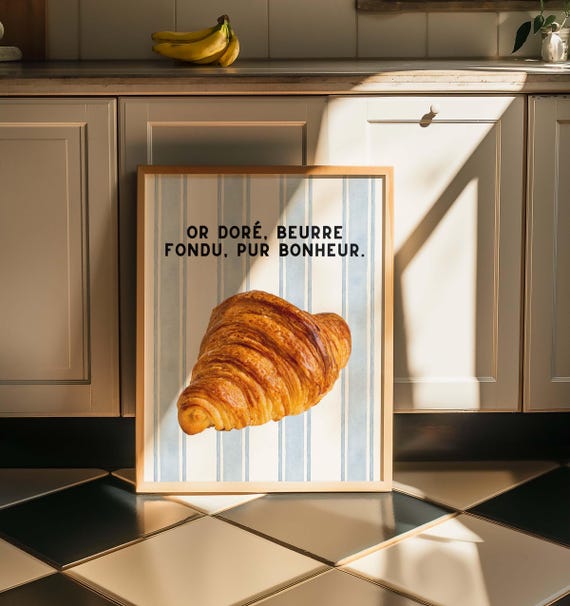 French Croissant, Cute Bakery Art Print