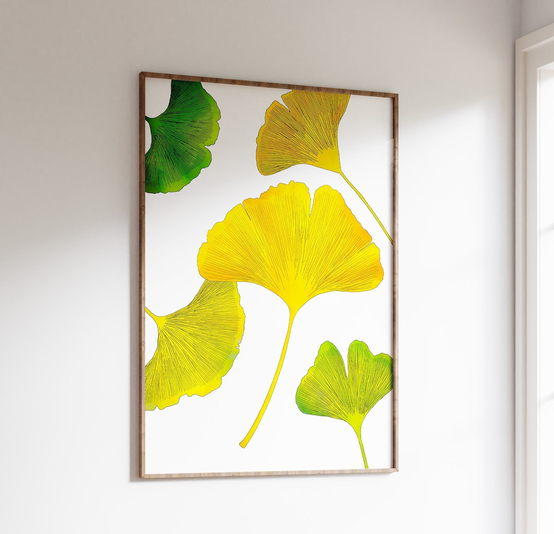 Yellow and Green Ginkgo Leaves Watercolor Botanical Art Poster
