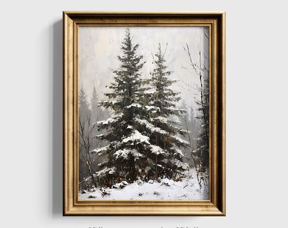 Moody Winter Forest Art Print Pine Tree Forest Wall Art Snowy Landscape Art Nature Wall Art Print Farmhouse Decor
