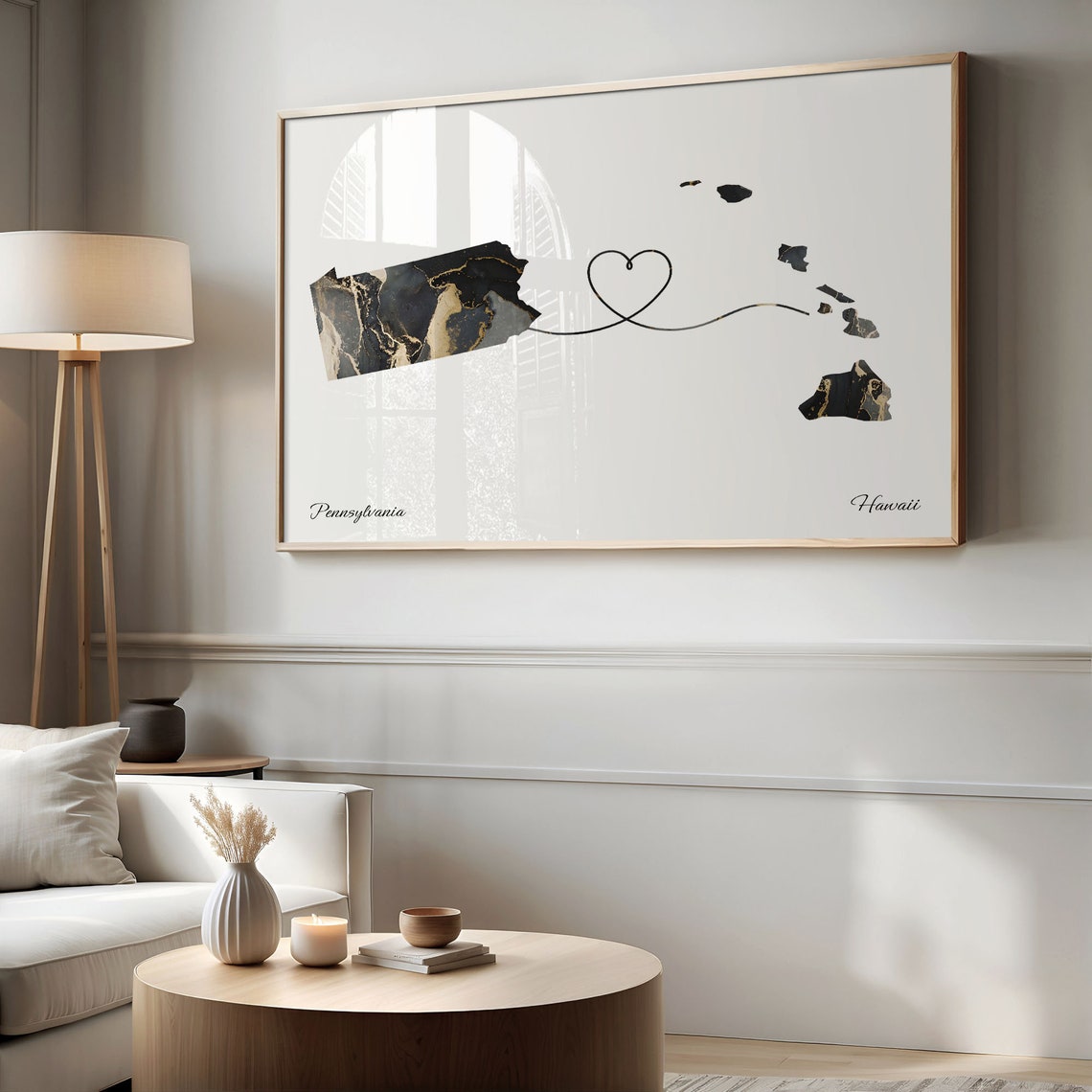 Pennsylvania to Hawaii Long Distance Love Marble Map Art Poster - Image 2