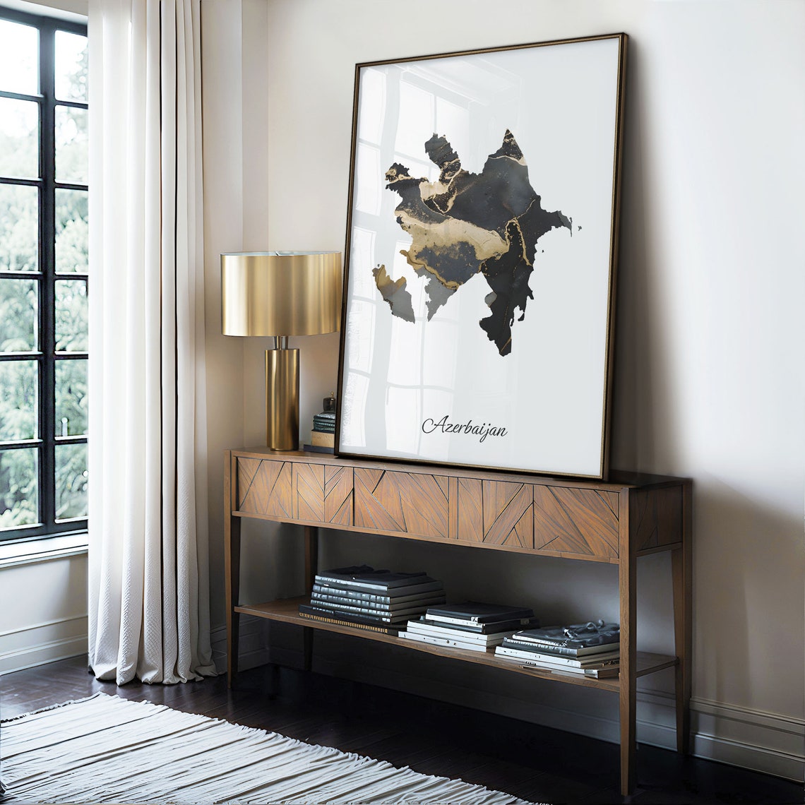 Azerbaijan Black and Gold Marble Silhouette Country Map Poster - Image 4