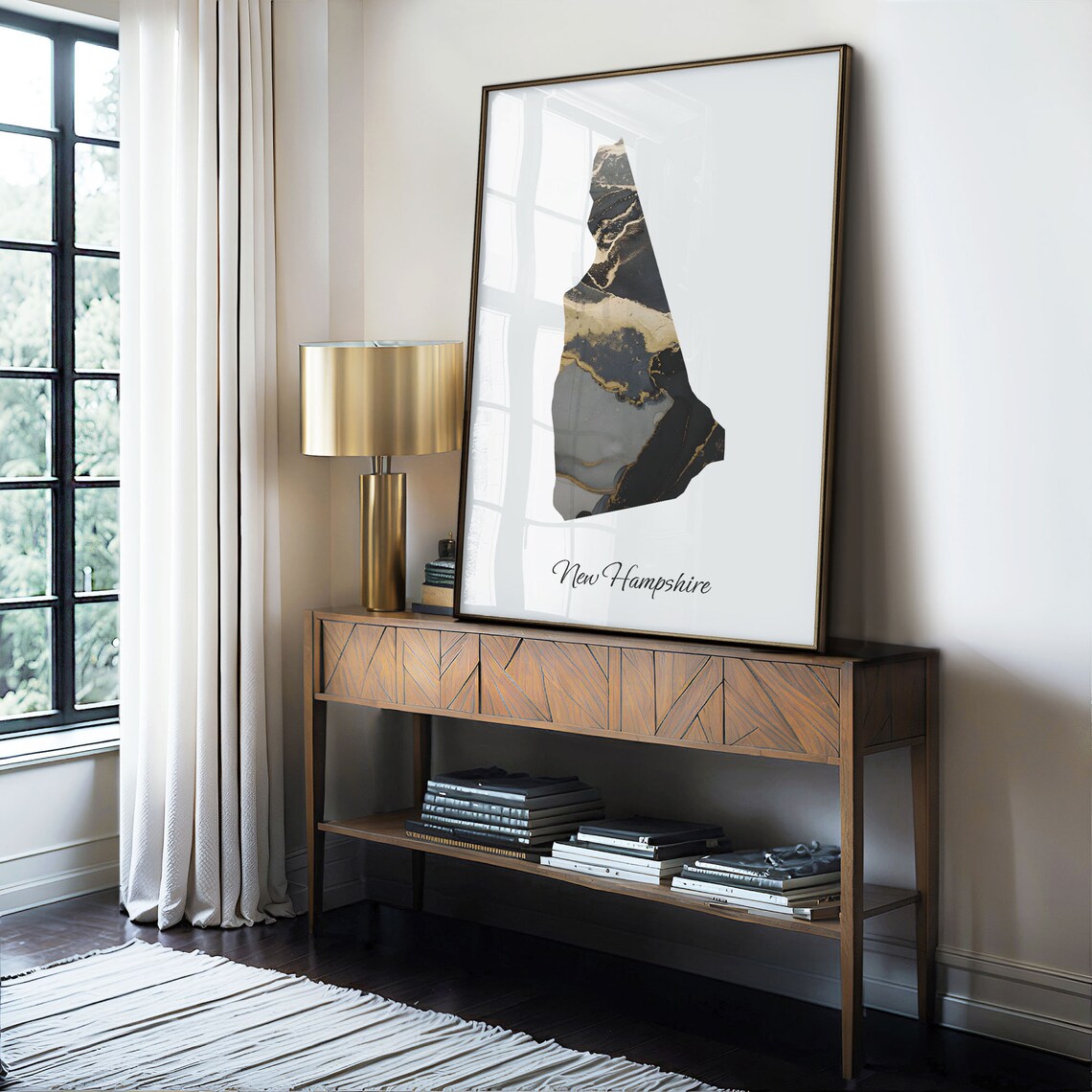 New Hampshire Art Print New Hampshirite Map Poster Elegant Country Artwork Black And Gold Nh Painting Fashionable Wall Art C25 230 - Image 4