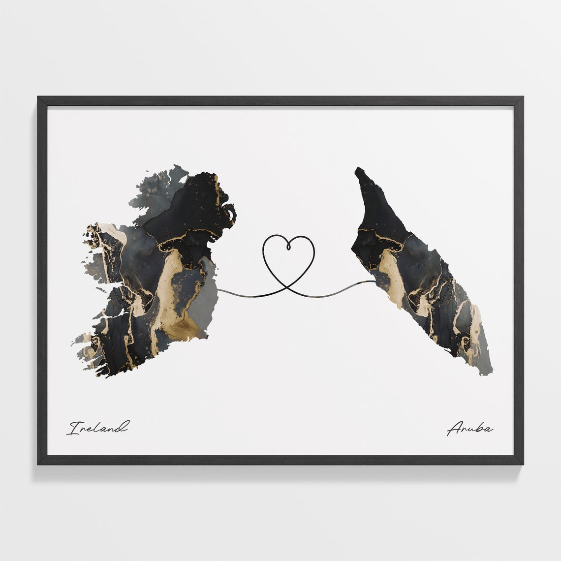 Ireland Aruba Marble Two Countries Heart Connection Art Poster