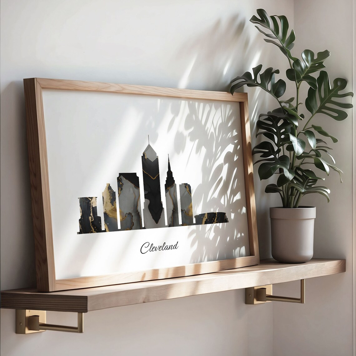 Cleveland Luxury Black Gold Marble City Skyline Silhouette Poster - Image 3