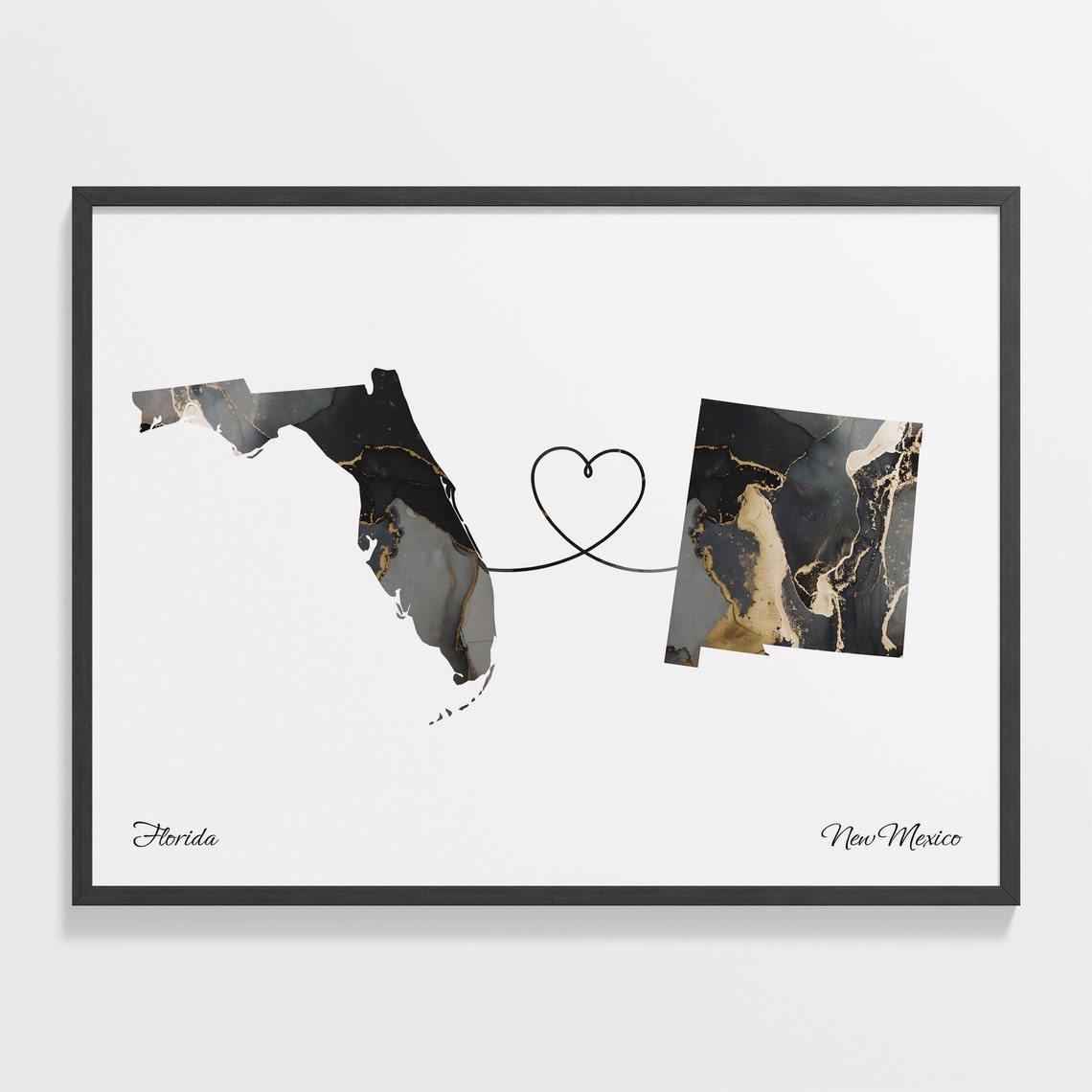 Florida New Mexico Marble State Map Poster Two State Connection Gift