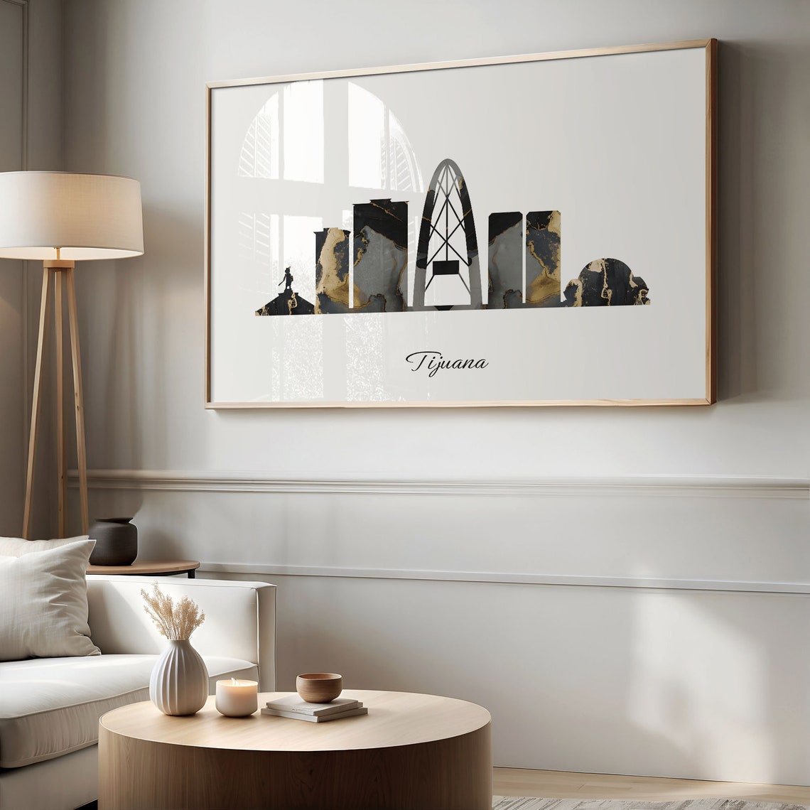 Marble Cityscape Tijuana Skyline Mexico Black Gold Elegant Art Poster - Image 2