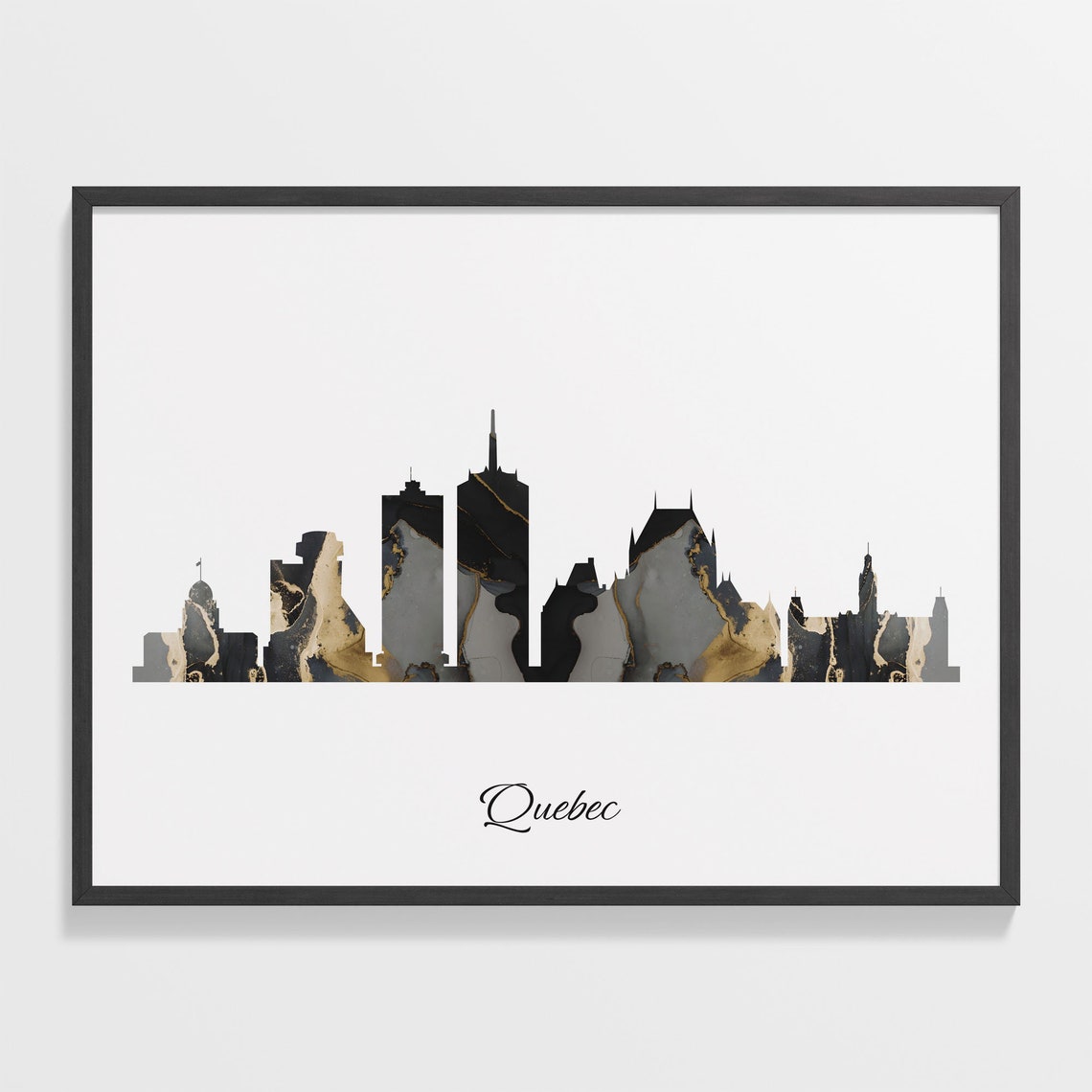 Quebec Luxury Black Gold Marble City Skyline Silhouette Poster
