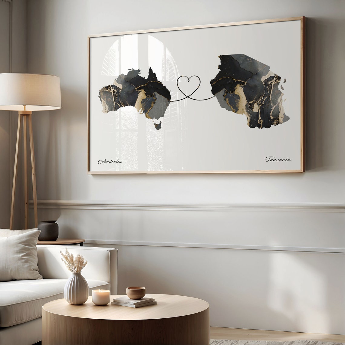 Australia Tanzania Marble Two Countries Heart Connection Art Poster - Image 2