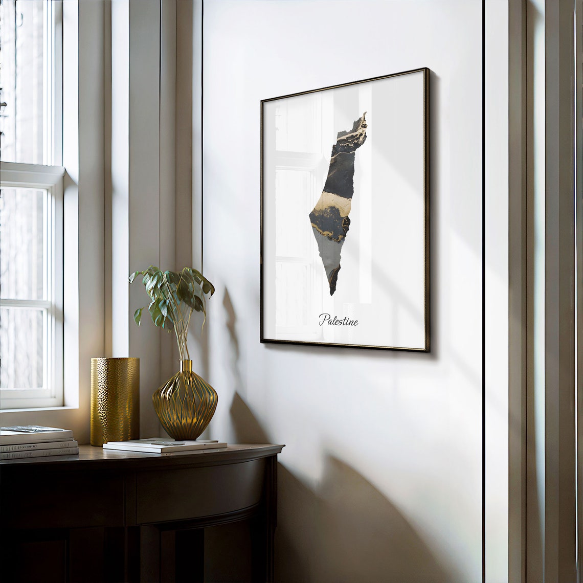Palestine Black And Gold Marble Map Minimalist Elegant Art Poster - Image 3