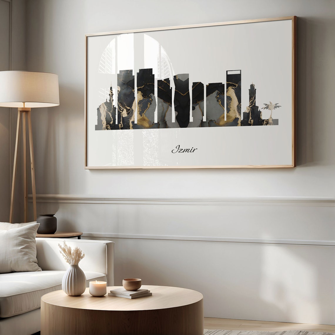 Izmir Turkey Marble Skyline Black Gold Minimalist Cityscape Poster - Image 2