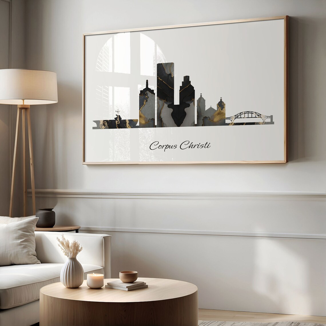 Corpus Christi Luxury Black Gold Marble City Skyline Silhouette Poster - Image 2
