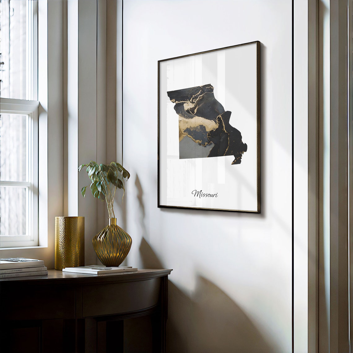 Missouri Black And Gold Marble Map Minimalist Elegant Art Poster - Image 3