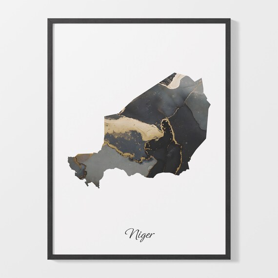 Niger Elegant Black Gold Marble Country Map Home Decor Art Poster