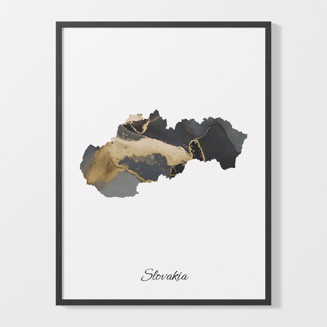 Slovakia Elegant Country Map Black Gold Marble Minimalist Poster