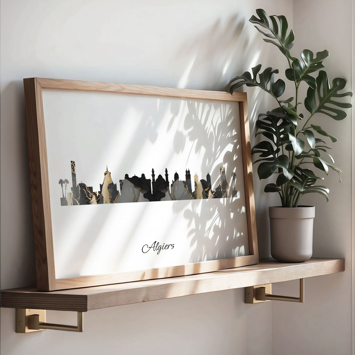 Algiers Algeria Marble Skyline Black Gold Minimalist Cityscape Poster - Image 3