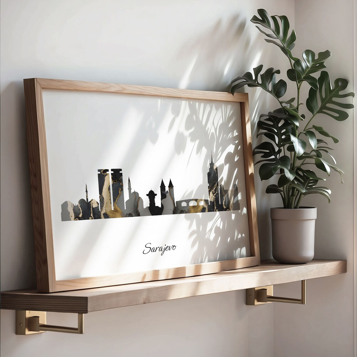 Sarajevo Bosnia and Herzegovina Black Gold Marble Skyline Silhouette City Print - Image 3