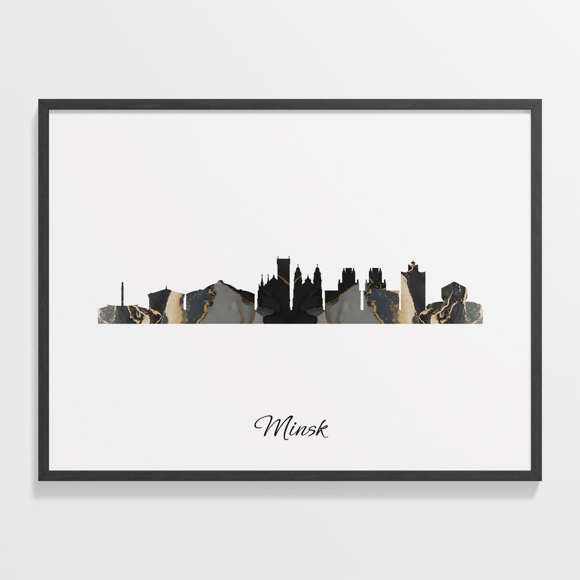 Minsk Black Marble Skyline Silhouette Poster Modern Cityscape Art