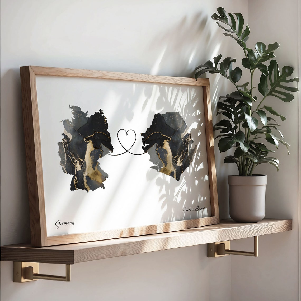 Germany to Sierra Leone Black Gold Marble Heart Connection Map Poster - Image 3