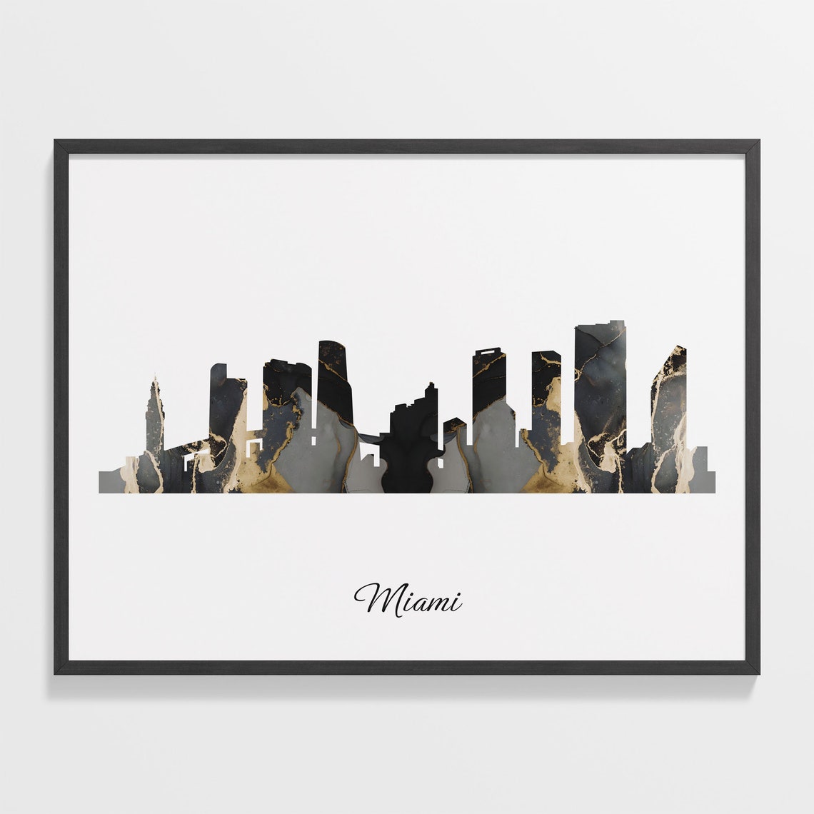 Miami USA Black Gold Marble Skyline Silhouette Cityscape Poster