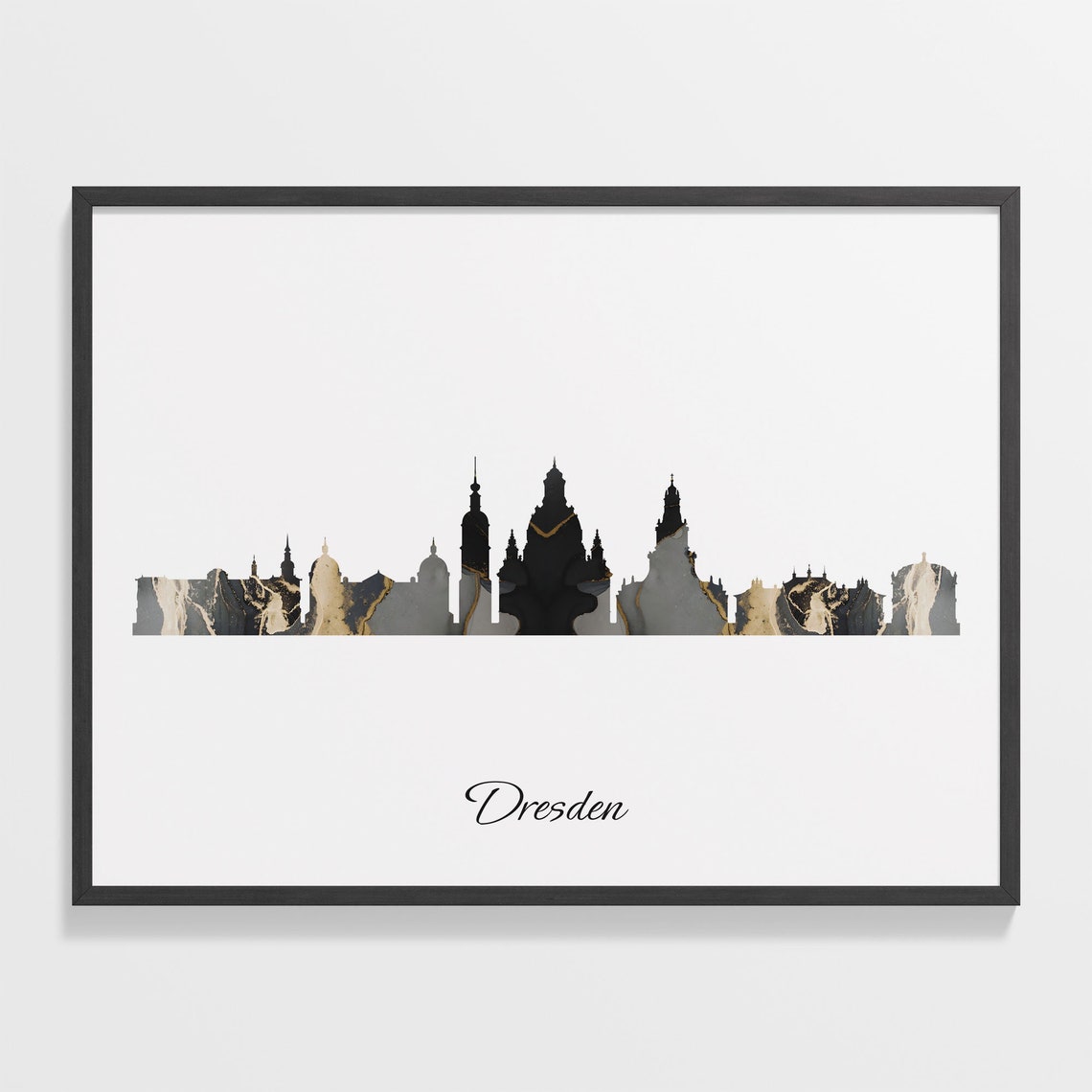 Dresden Germany Marble Skyline Black Gold Minimalist Cityscape Poster