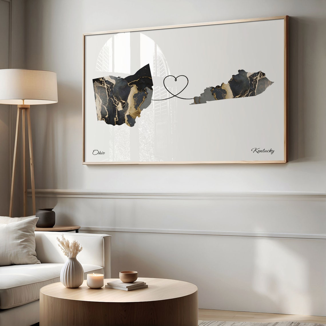 Ohio to Kentucky Two State Long Distance Heart Marble Map Poster - Image 2