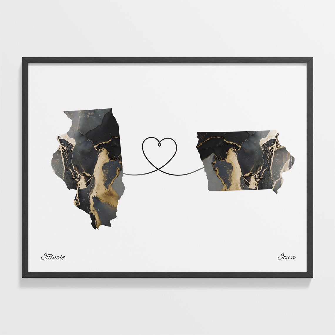 Illinois and Iowa Long Distance Gift Marble State Map Poster