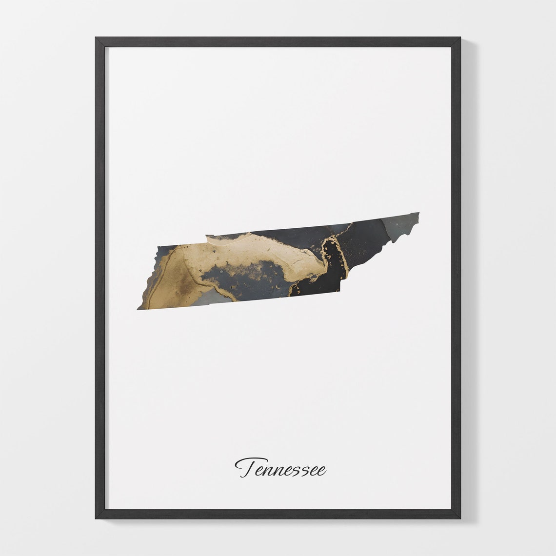 Tennessee Black and Gold Marble Silhouette State Map Art Poster