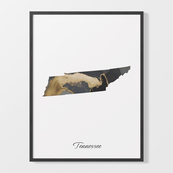 Tennessee Black and Gold Marble Silhouette State Map Art Poster