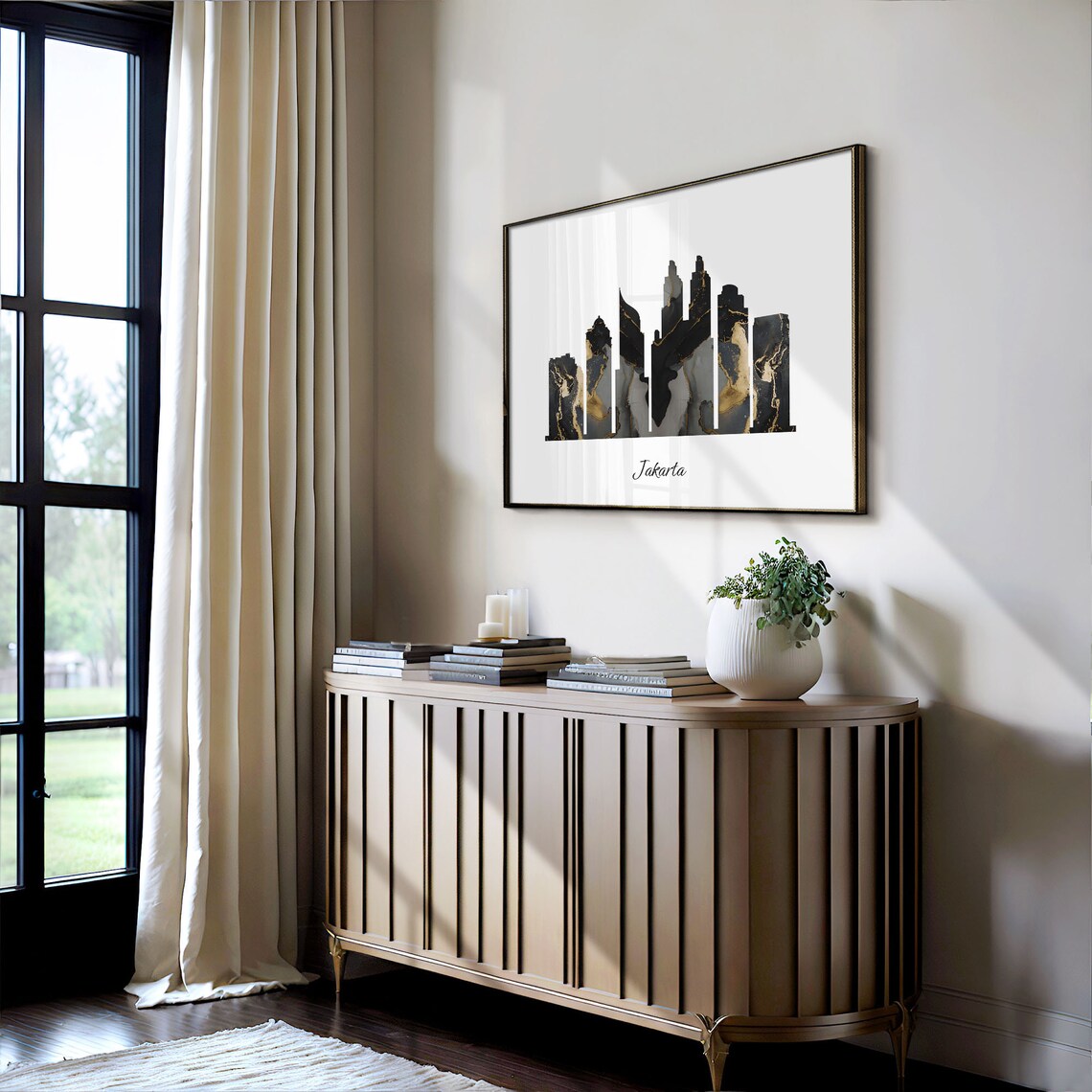 Jakarta Indonesia Marble Skyline Black Gold Minimalist Cityscape Poster - Image 4