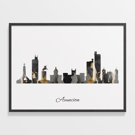 Asuncion Luxury Black Gold Marble City Skyline Silhouette Poster