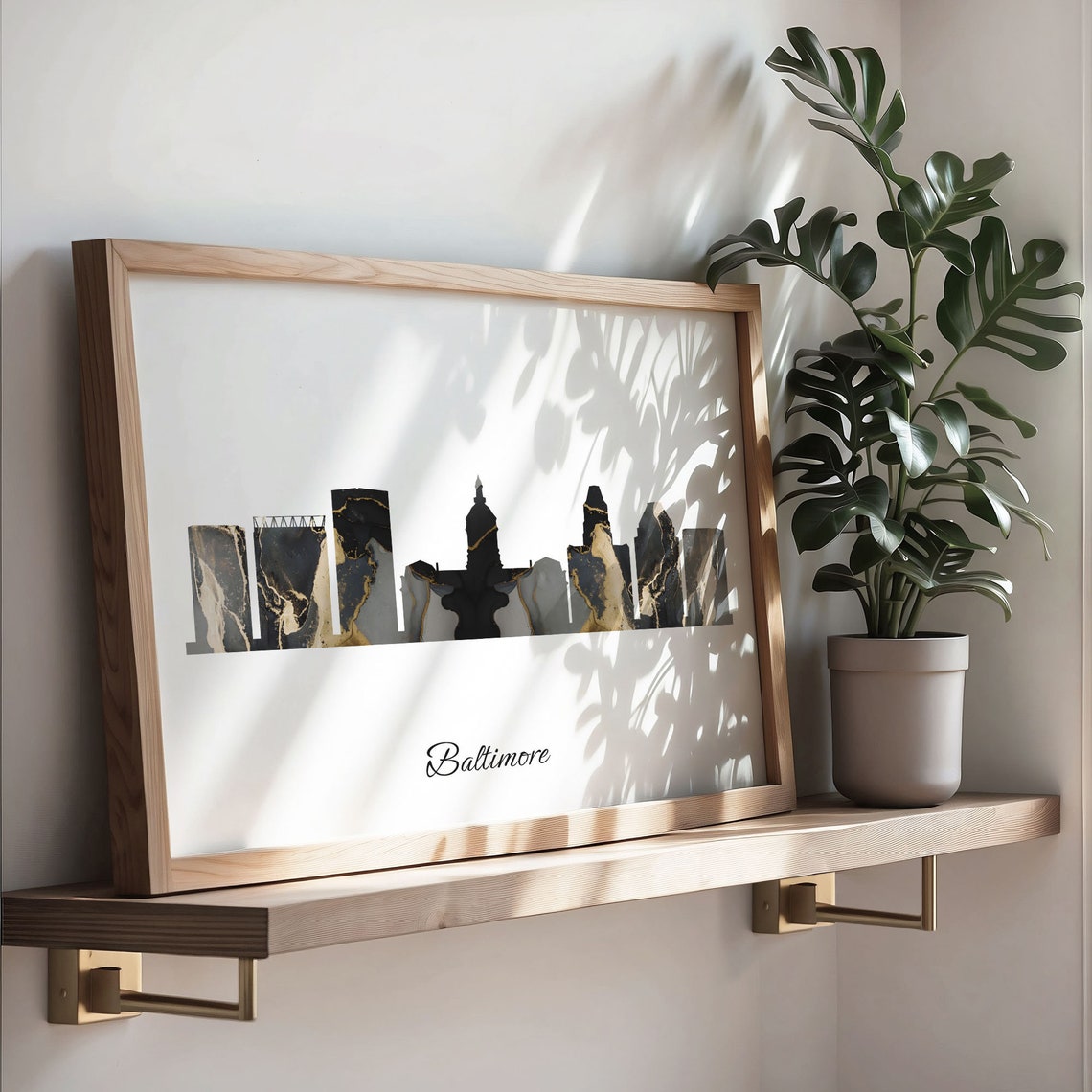 Baltimore Luxury Black Gold Marble City Skyline Silhouette Poster - Image 3
