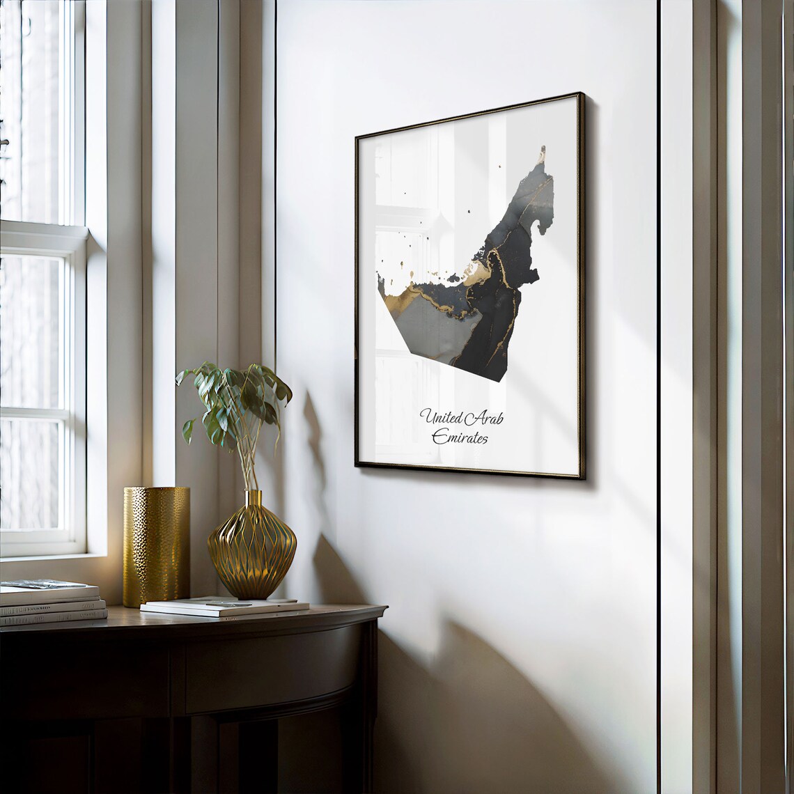 United Arab Emirates Black and Gold Marble Country Map Silhouette Minimalist Poster - Image 3