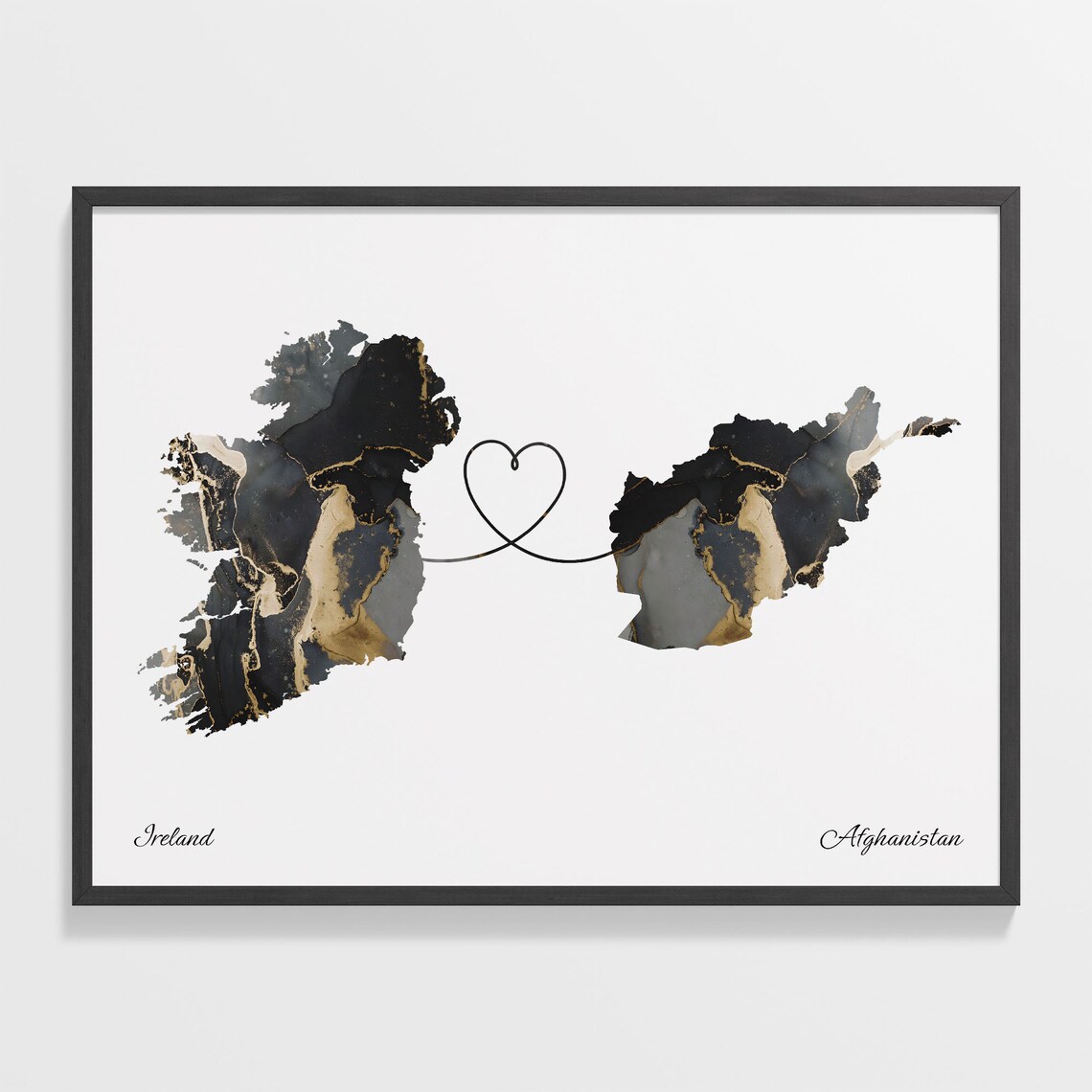 Ireland Afghanistan Long Distance Love Heart Marble Map Gift Poster