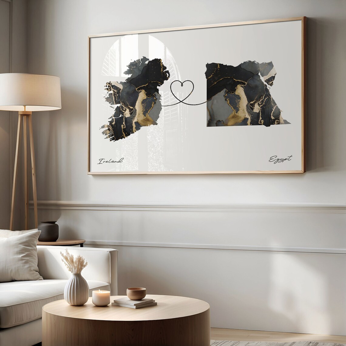 Ireland Egypt Long Distance Love Heart Marble Map Gift Poster - Image 2
