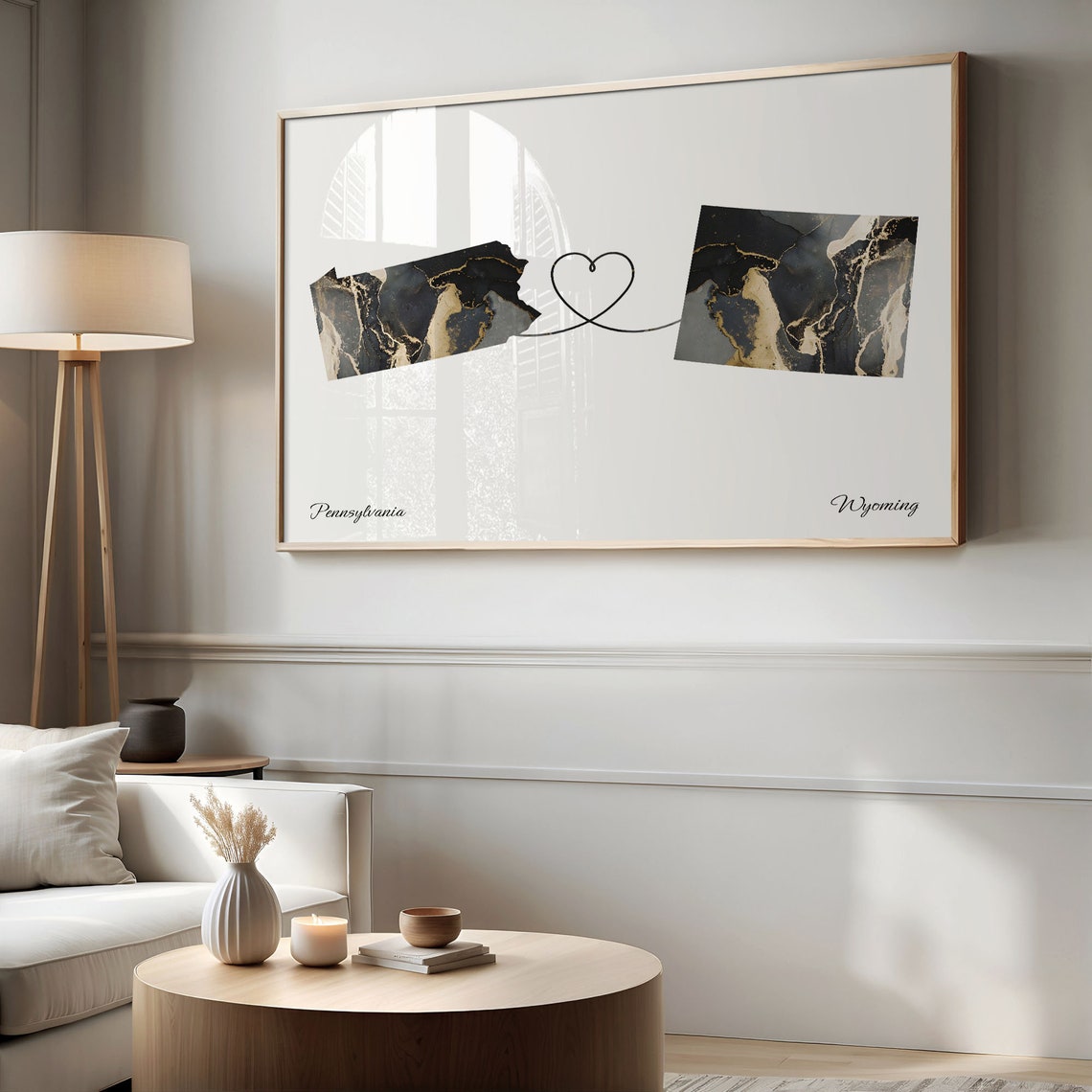 Pennsylvania to Wyoming Long Distance Love Marble Map Art Poster - Image 2