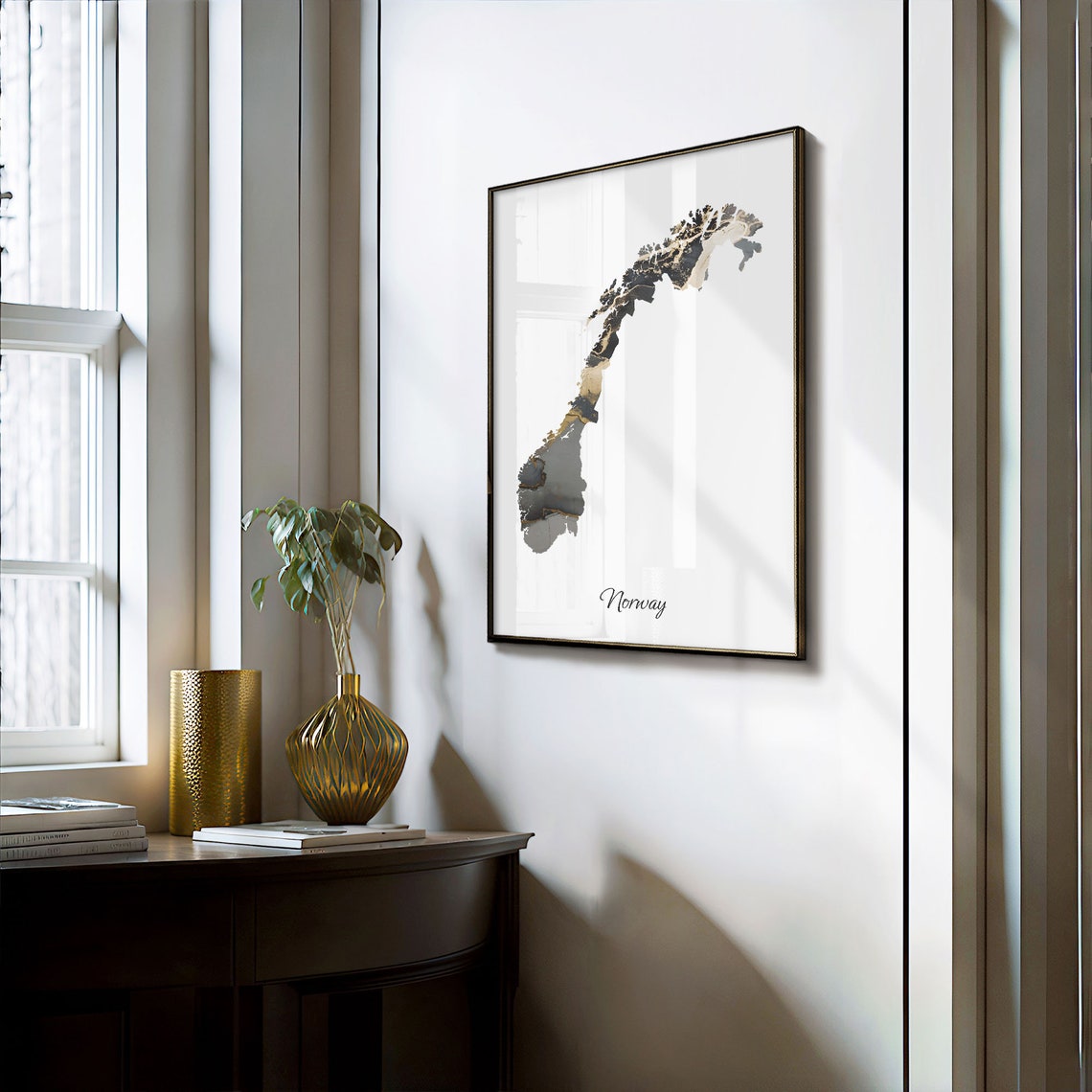Norway Black And Gold Marble Map Minimalist Elegant Art Poster - Image 3