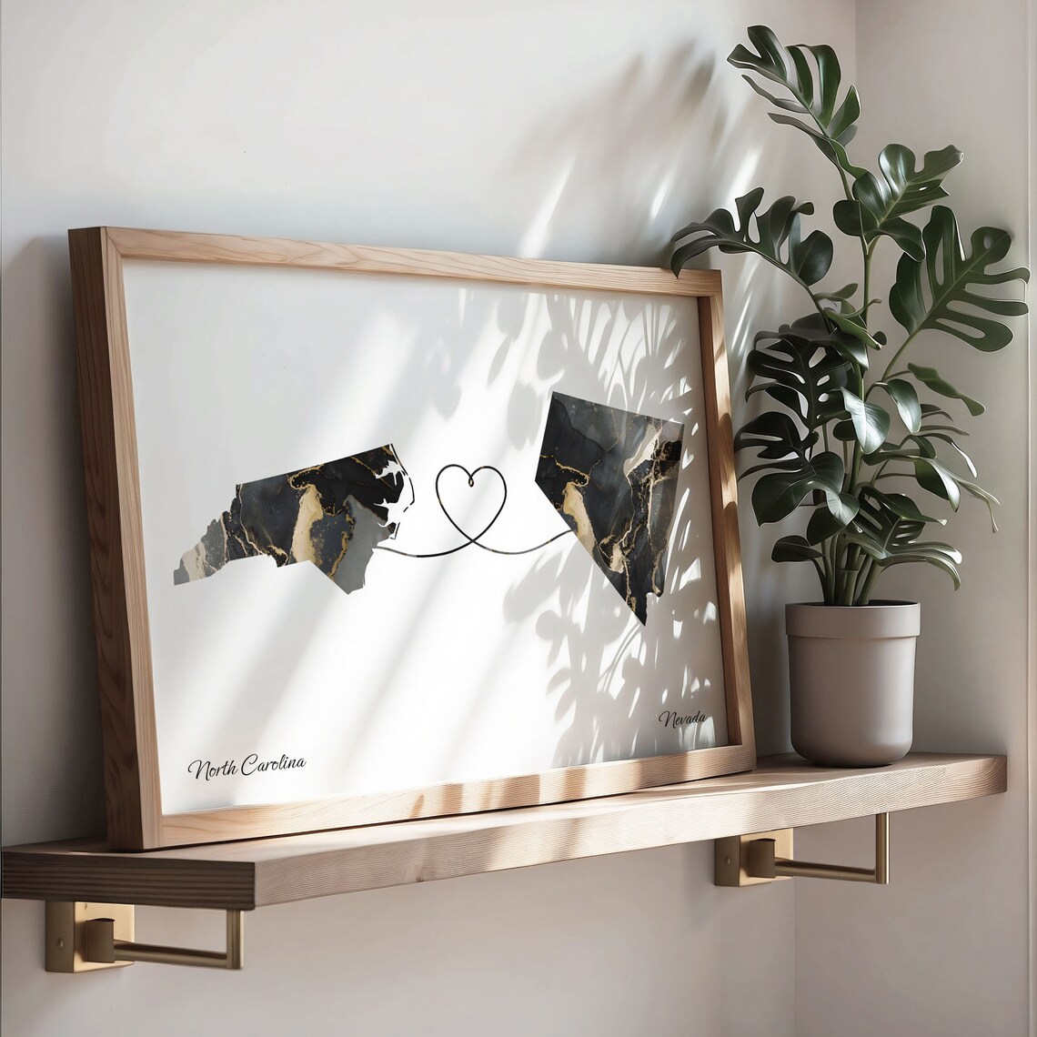 North Carolina to Nevada Two State Long Distance Heart Marble Map Poster - Image 3