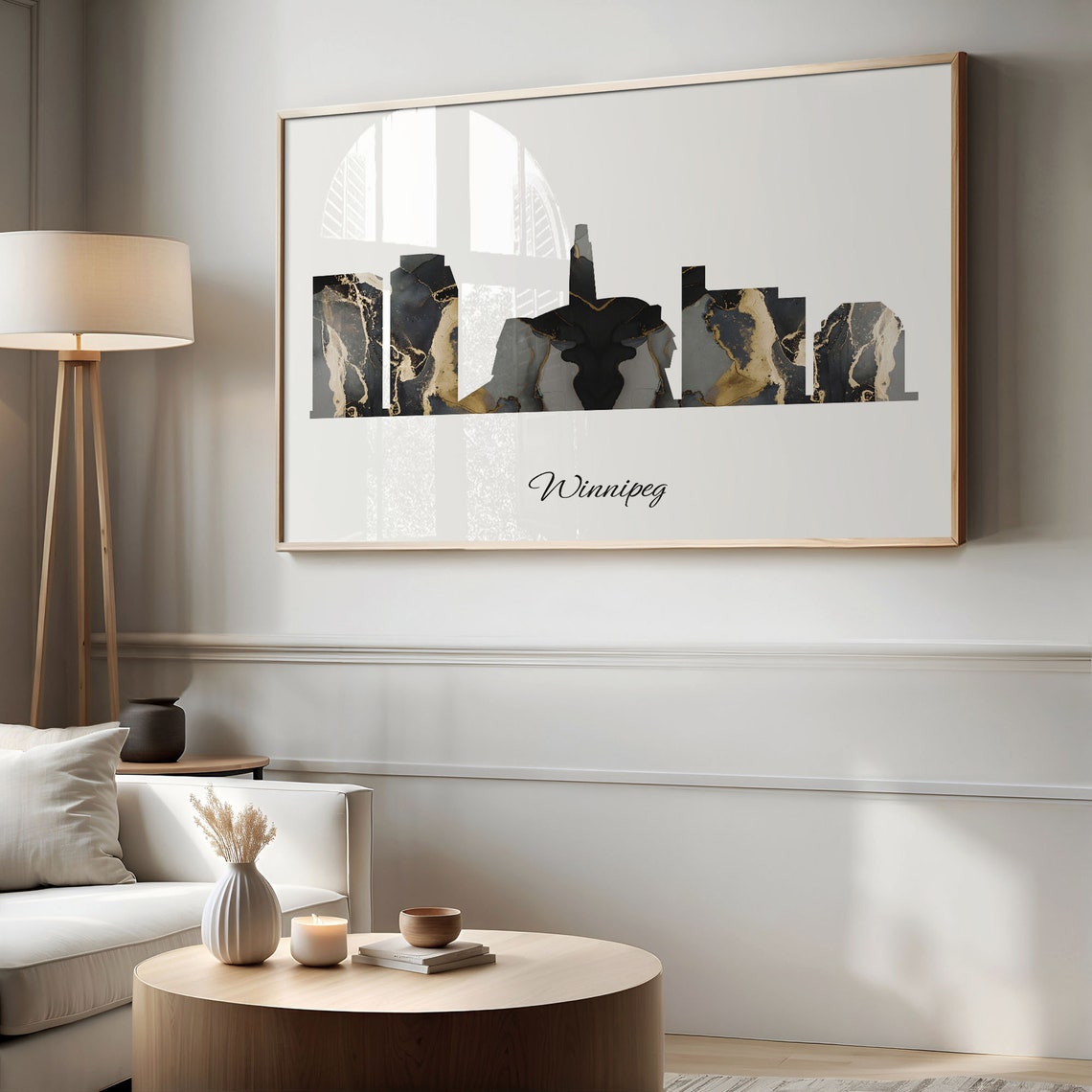 Winnipeg Canada Black Gold Marble Skyline Silhouette Art Poster - Image 2