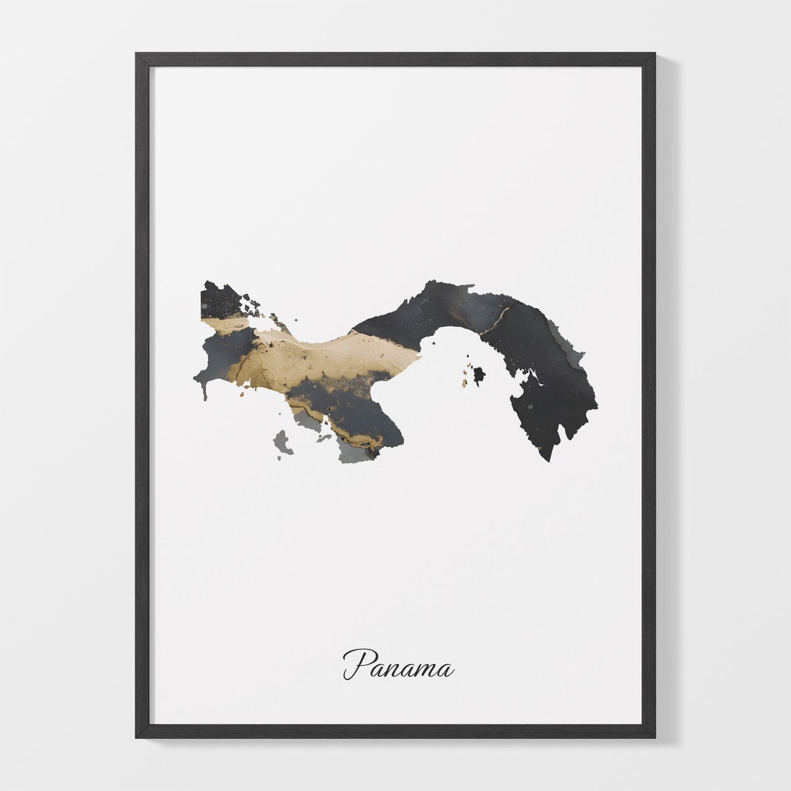 Panama Black and Gold Marble Country Map Elegant Minimalist Poster