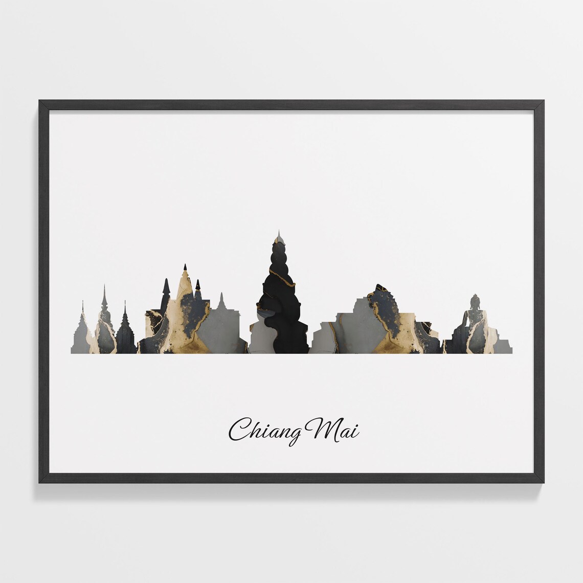 Chiang Mai Thailand Marble Skyline Black Gold Minimalist Cityscape Poster