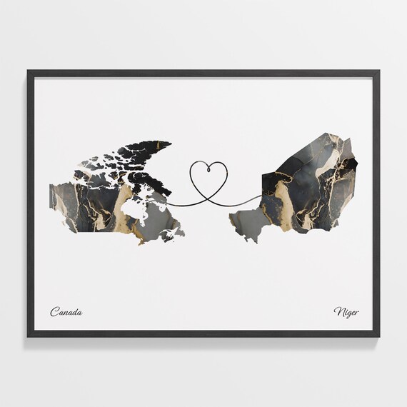 Canada and Niger Heart Connected Two Countries Marble Map Poster
