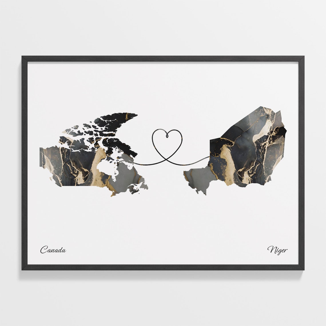 Canada and Niger Heart Connected Two Countries Marble Map Poster