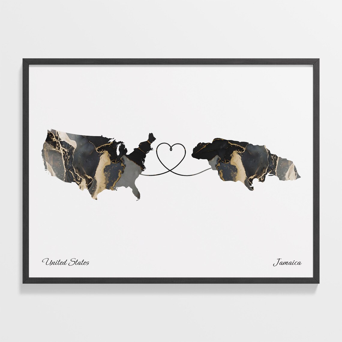 USA to Jamaica Map Poster, Global Love Travel Print