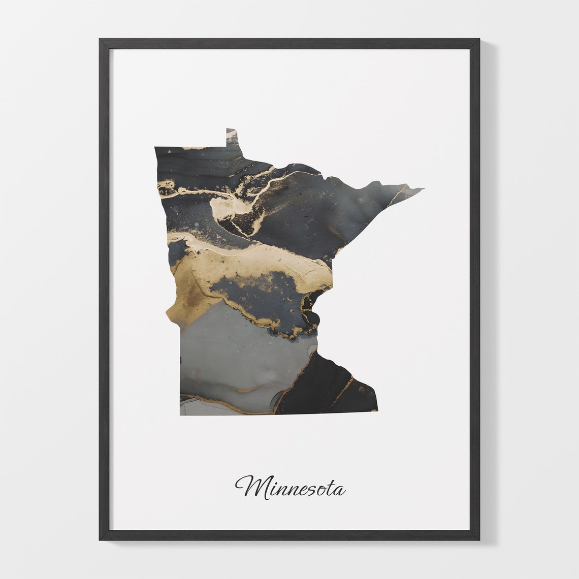 Minnesota Black and Gold Marble Silhouette State Map Art Poster