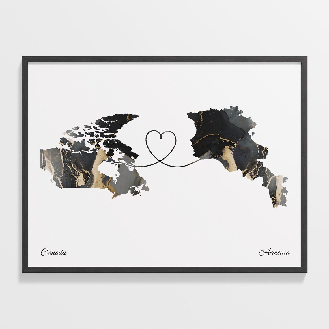 Canada To Armenia Marble Heart Map Two Country Long Distance Gift Poster