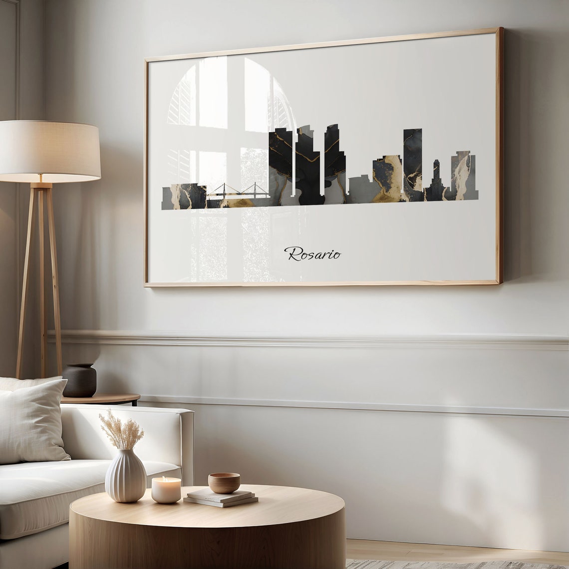Rosario Black Marble Skyline Silhouette Poster Modern Cityscape Art - Image 2